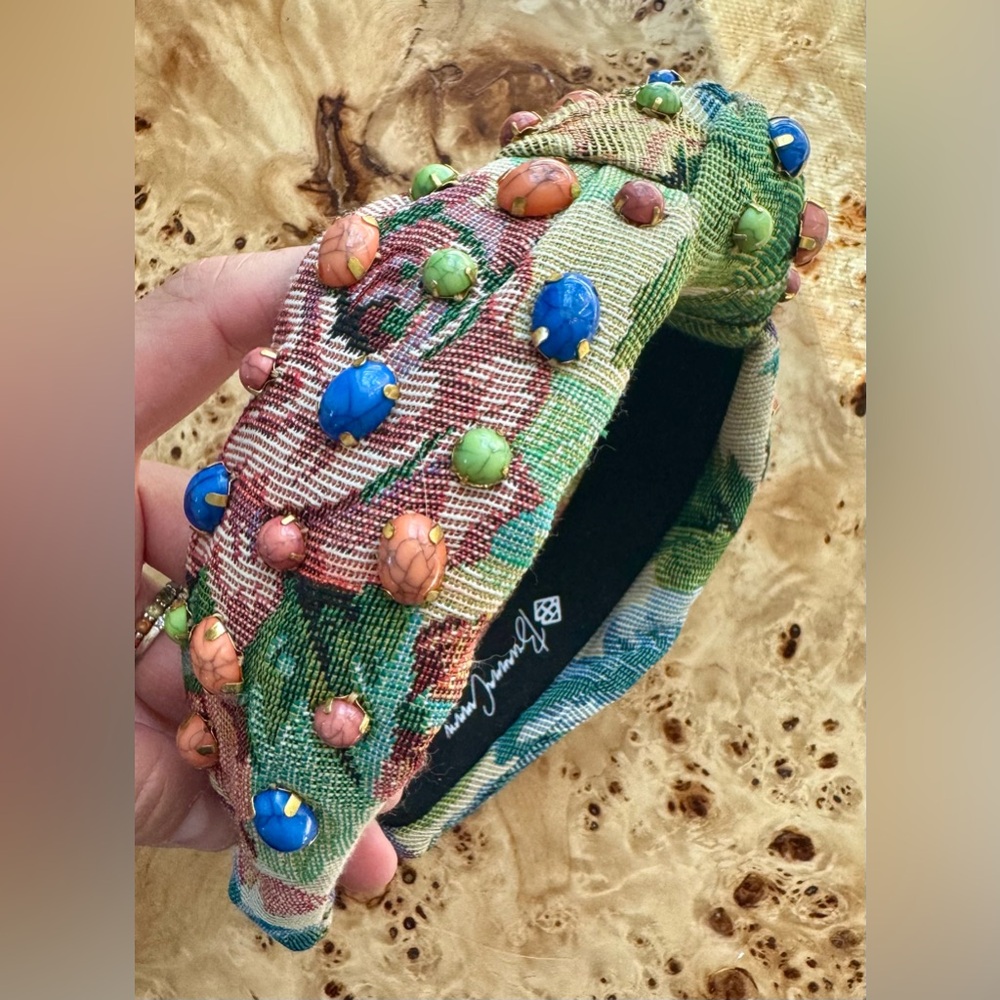 Brianna cannon Tapestry and Stones Embellished Floral Headband for Fall